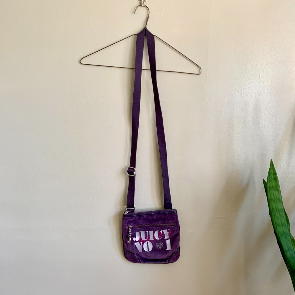 Juicy Couture Purple "Juicy Number 1" Crossbody Purse, Velour